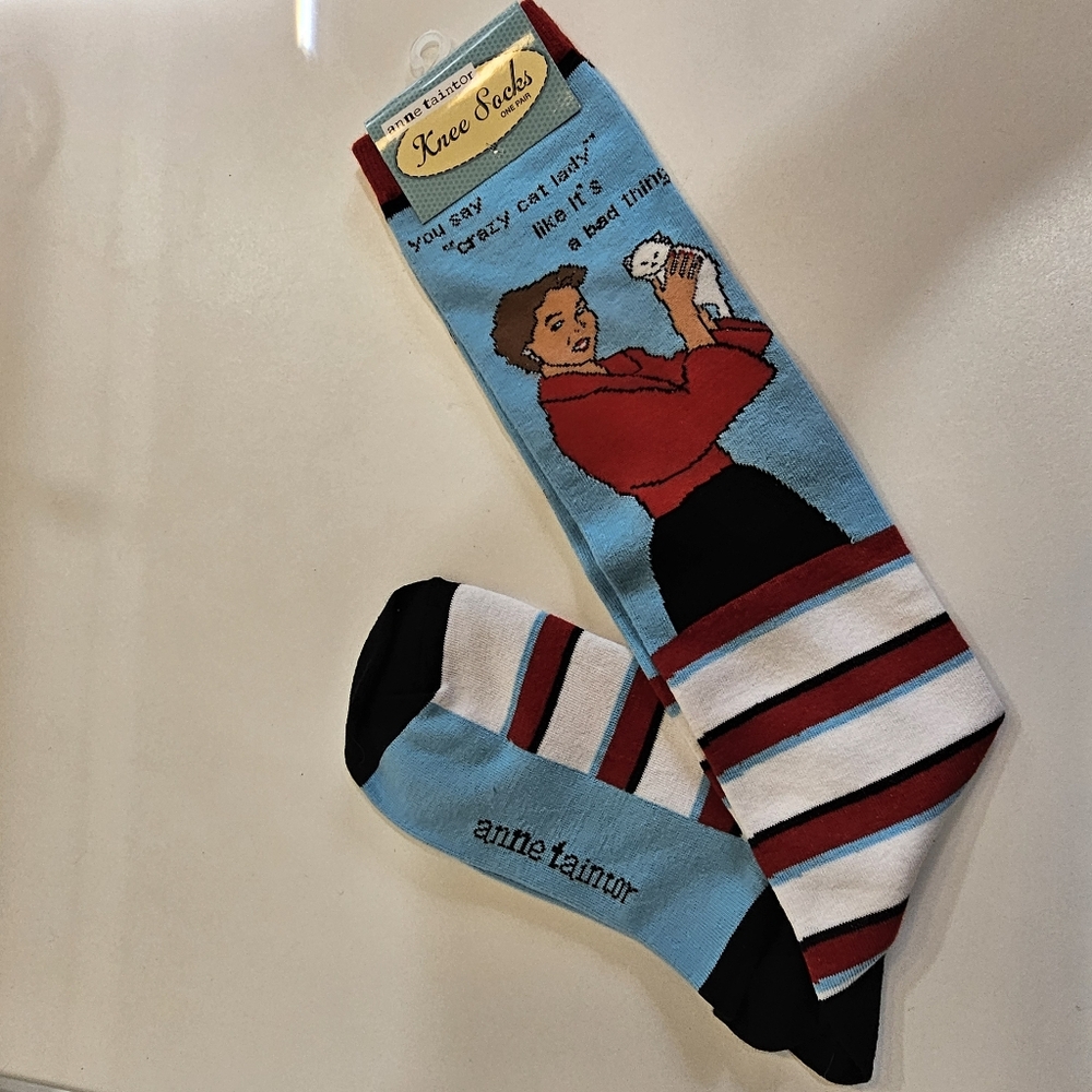 Anne Taintor Knee High Funny Socks Crazy Cat Lady New w/Tag!